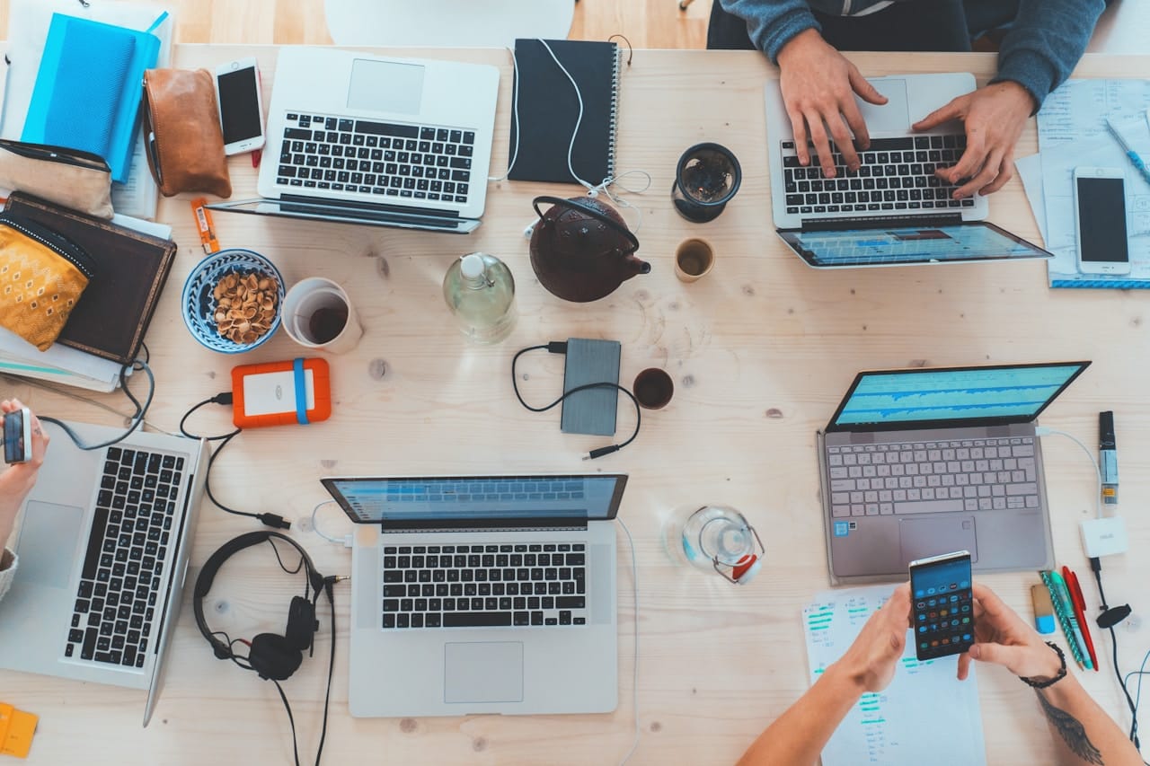 Engineering blueprints on a desk